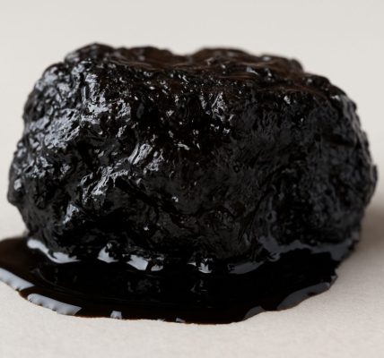 Close-up of a piece of shilajit on a neutral background