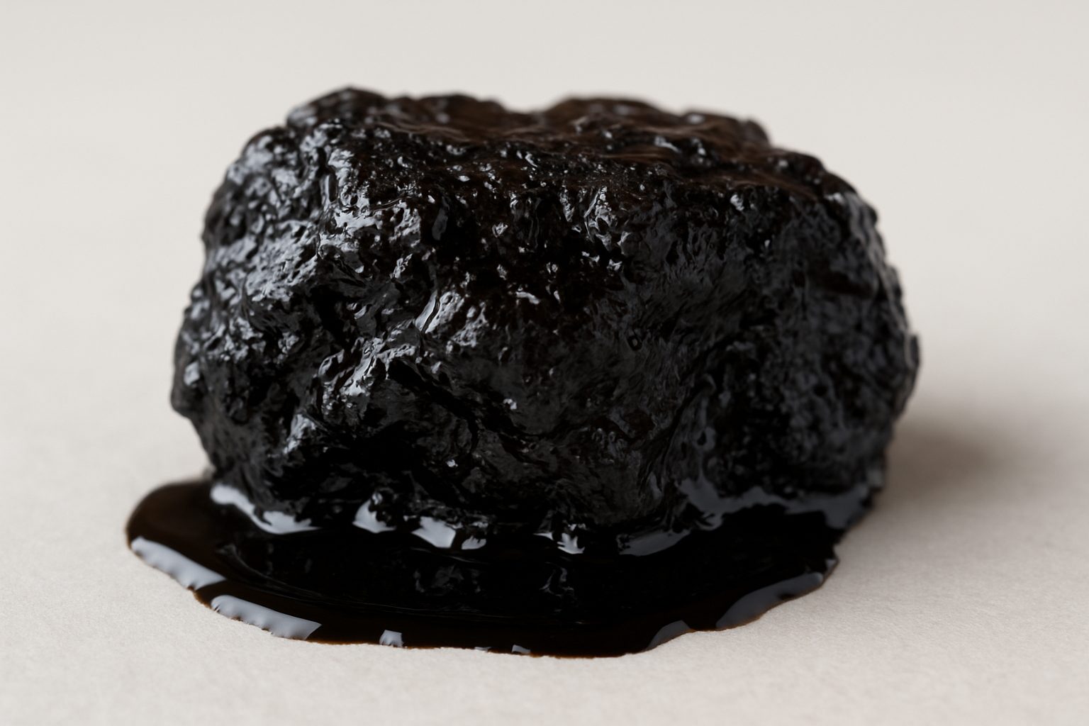 Close-up of a piece of shilajit on a neutral background
