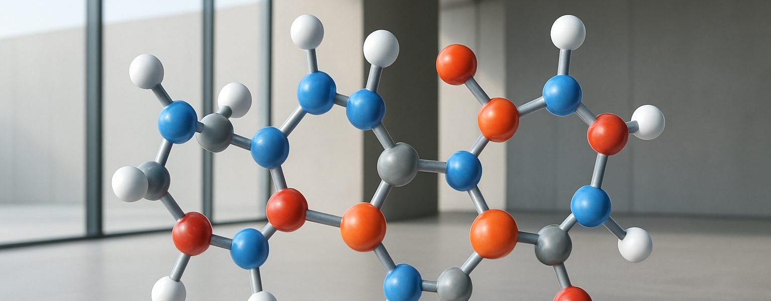 Model of molecular structure showcasing color-coded atoms