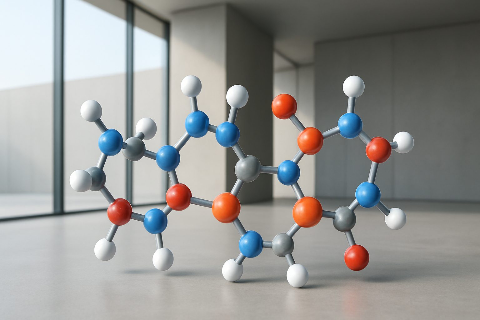 Model of molecular structure showcasing color-coded atoms